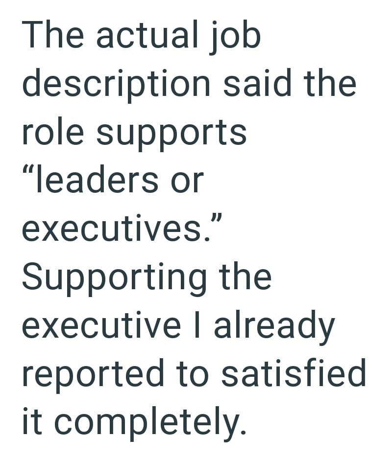 The actual job description said the role supports "leaders or executives." Supporting the executive I already reported to satisfied it completely.