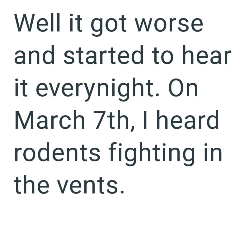 Well it got worse and started to hear it everynight. On March 7th, I heard rodents fighting in the vents.