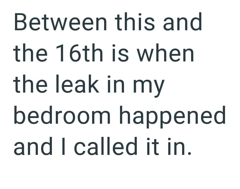 Between this and the 16th is when the leak in my bedroom happened and I called it in.