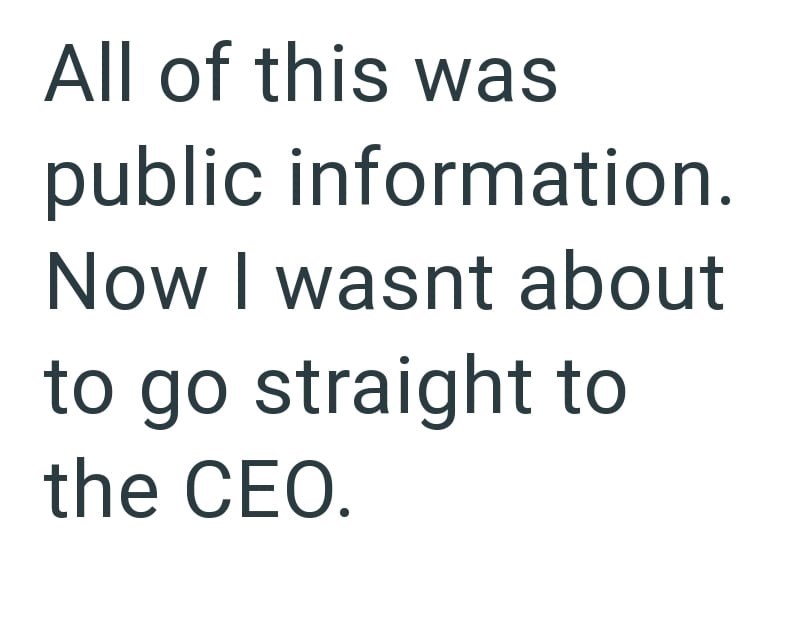 All of this was public information. Now I wasnt about to go straight to the CEO.