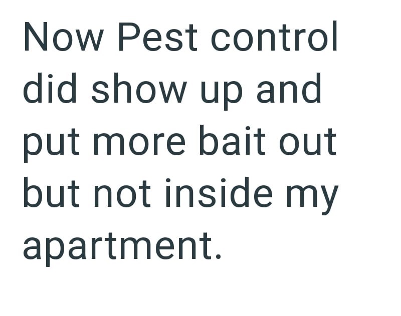 Now Pest control did show up and put more bait out but not inside my apartment.