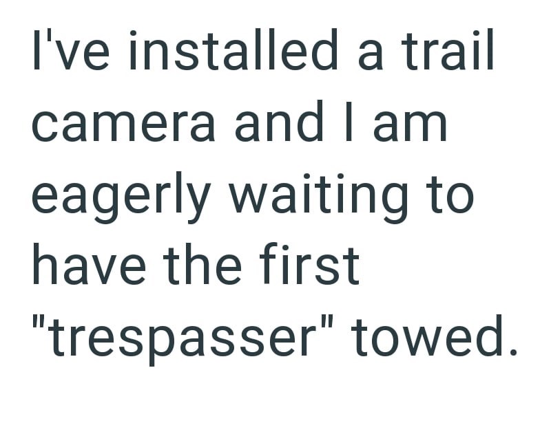 I've installed a trail camera and I am eagerly waiting to have the first "trespasser" towed.