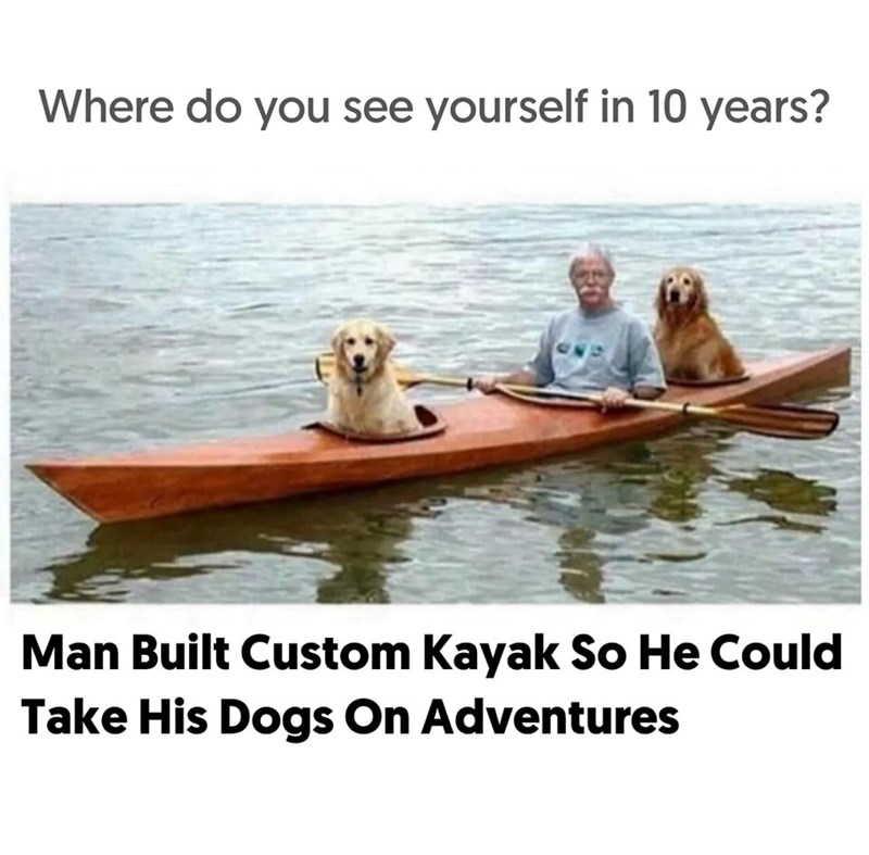 Where do you see yourself in 10 years? Man Built Custom Kayak So He Could Take His Dogs On Adventures