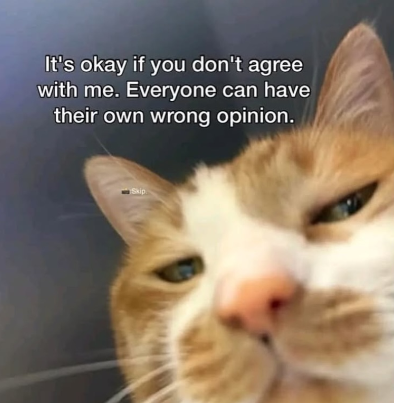 It's okay if you don't agree with me. Everyone can have their own wrong opinion. -Skip.