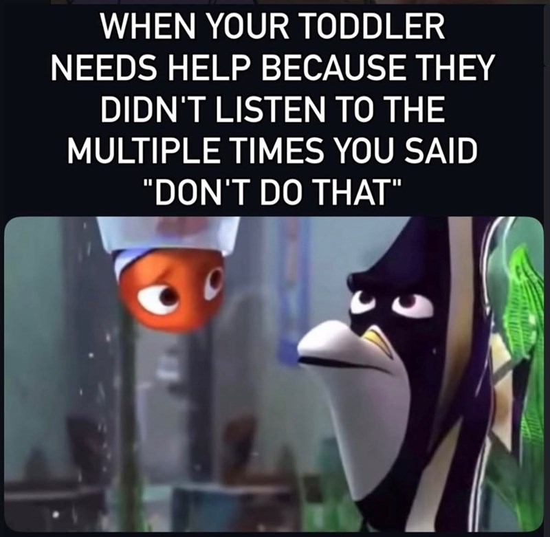 WHEN YOUR TODDLER NEEDS HELP BECAUSE THEY DIDN'T LISTEN TO THE MULTIPLE TIMES YOU SAID "DON'T DO THAT" 3
