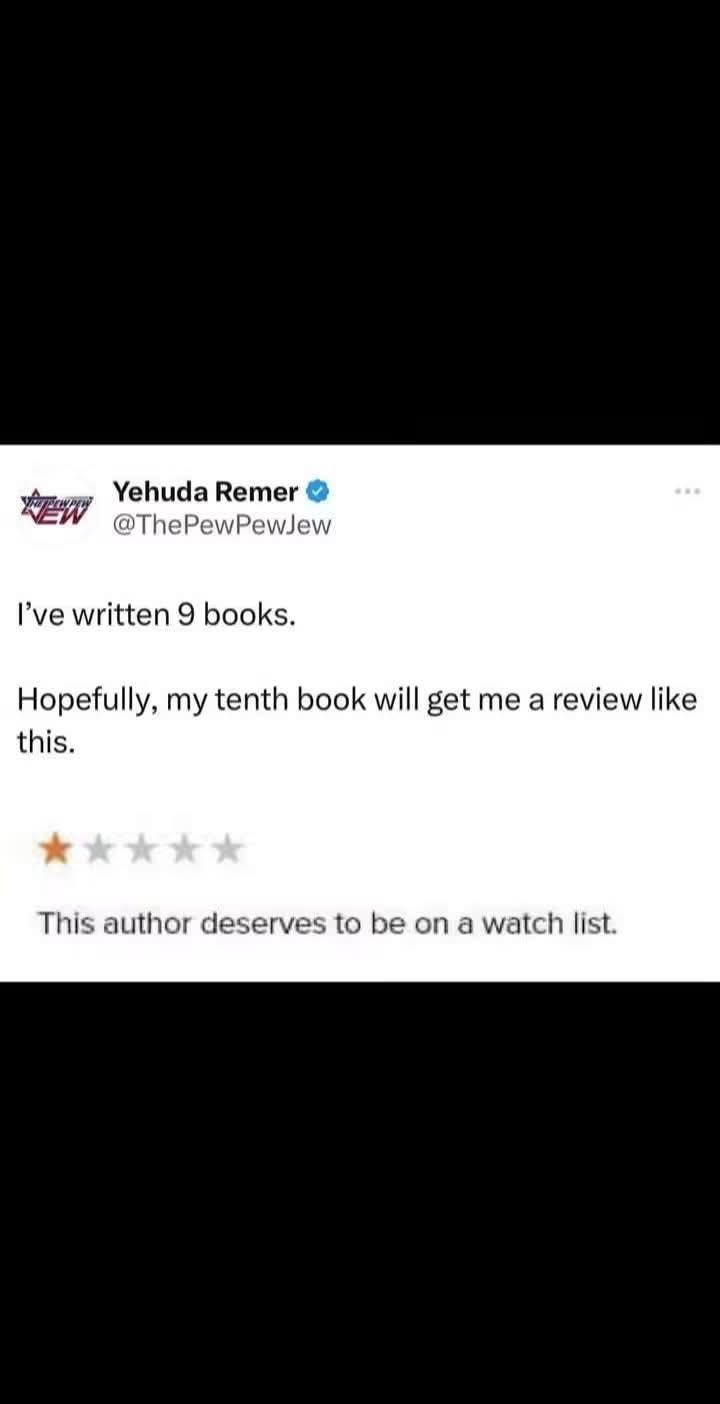 VE Yehuda Remer @ThePew PewJew I've written 9 books. Hopefully, my tenth book will get me a review like this. This author deserves to be on a watch list.