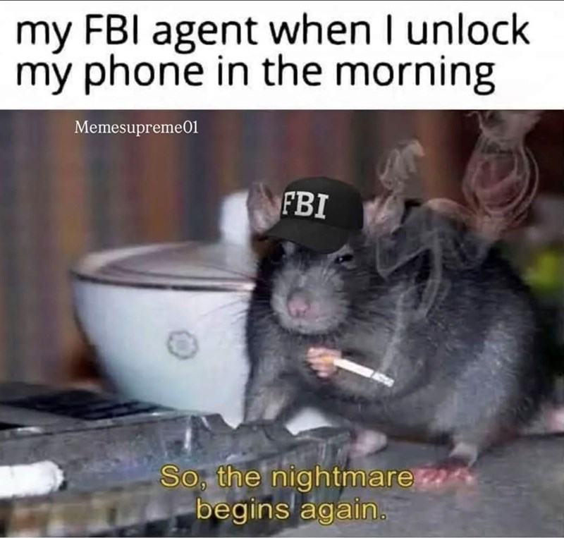 my FBI agent when I unlock my phone in the morning Memesupreme01 FBI So, the nightmare begins again.