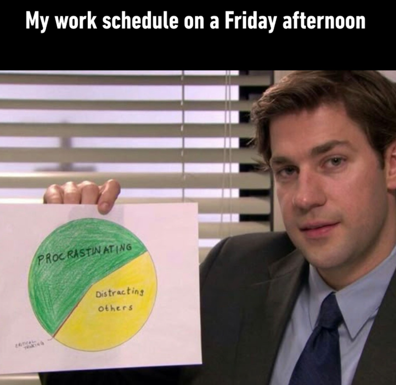 CATAL My work schedule on a Friday afternoon PROCRASTINATING Distracting others