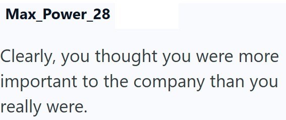 Max_Power_28 Clearly, you thought you were more important to the company than you really were.