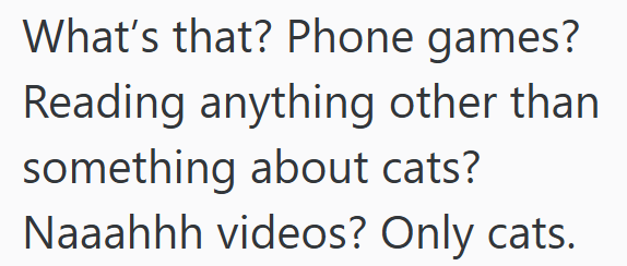 What's that? Phone games? Reading anything other than something about cats? Naaahhh videos? Only cats.