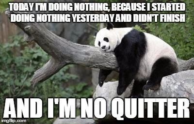 TODAY I'M DOING NOTHING, BECAUSE I STARTED DOING NOTHING YESTERDAY AND DIDN'T FINISH AND I'M NO QUITTER imgflip.com