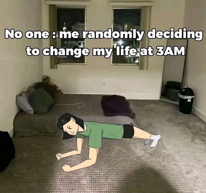 No one : me randomly deciding to change my life at 3AM