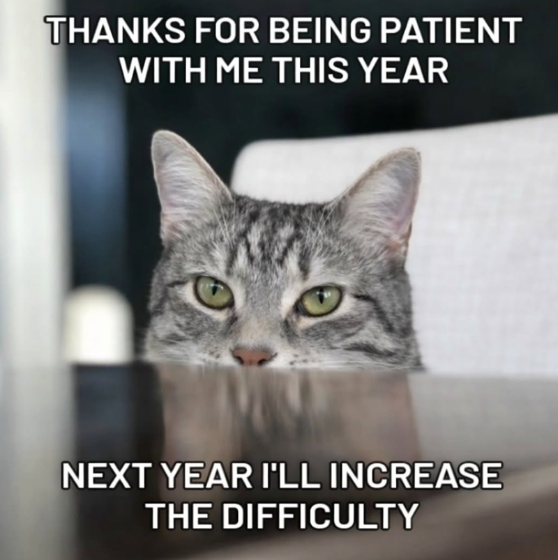 THANKS FOR BEING PATIENT WITH ME THIS YEAR NEXT YEAR I'LL INCREASE THE DIFFICULTY