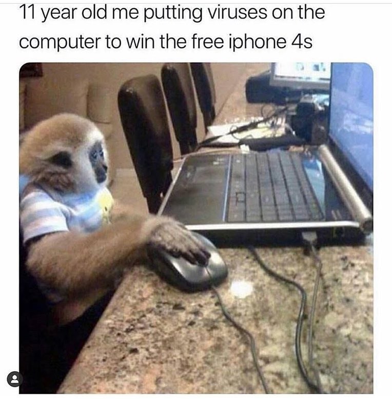 11 year old me putting viruses on the computer to win the free iphone 4s
