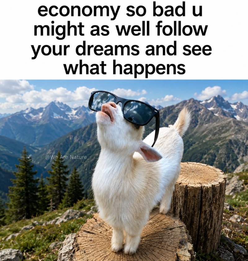 economy so bad u might as well follow your dreams and see what happens @We Are Nature