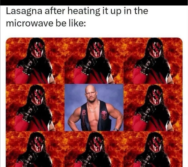 Lasagna after heating it up in the microwave be like: B