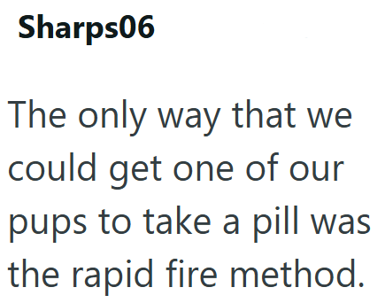 Sharps06 The only way that we could get one of our pups to take a pill was the rapid fire method.