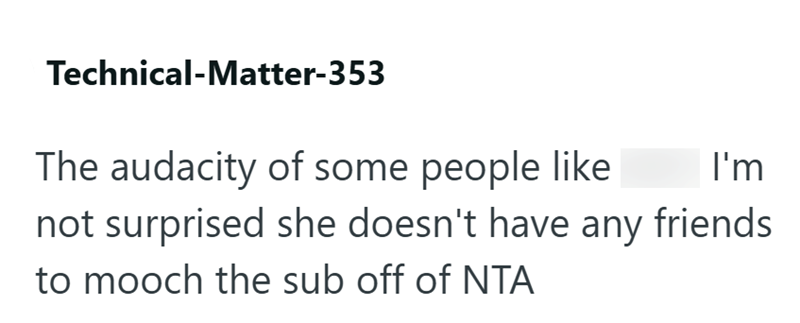 Technical-Matter-353 The audacity of some people like I'm not surprised she doesn't have any friends to mooch the sub off of NTA