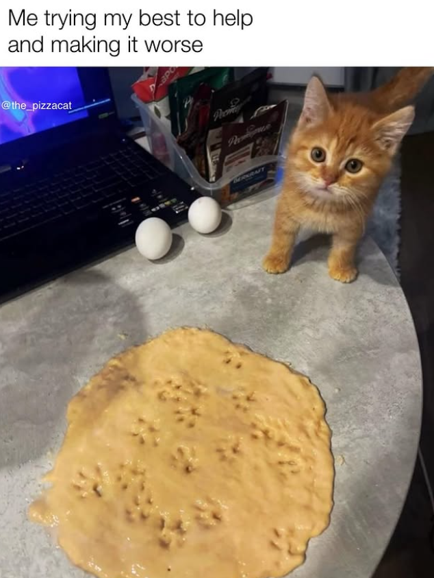 Me trying my best to help and making it worse @the_pizzacat Pronkince GERKRAFT