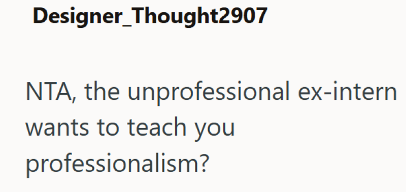 Designer_Thought2907 NTA, the unprofessional ex-intern wants to teach you professionalism?