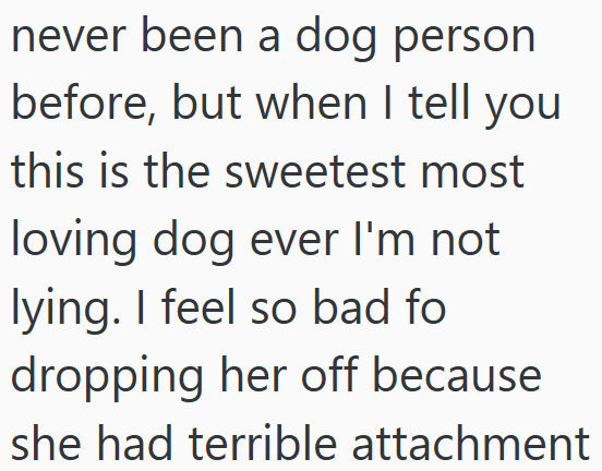 never been a dog person before, but when I tell you this is the sweetest most loving dog ever I'm not lying. I feel so bad fo dropping her off because she had terrible attachment