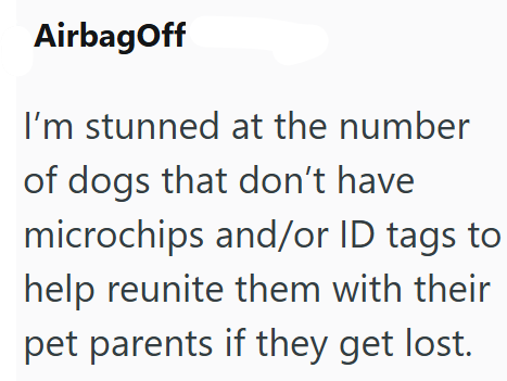 AirbagOff I'm stunned at the number of dogs that don't have microchips and/or ID tags to help reunite them with their pet parents if they get lost.