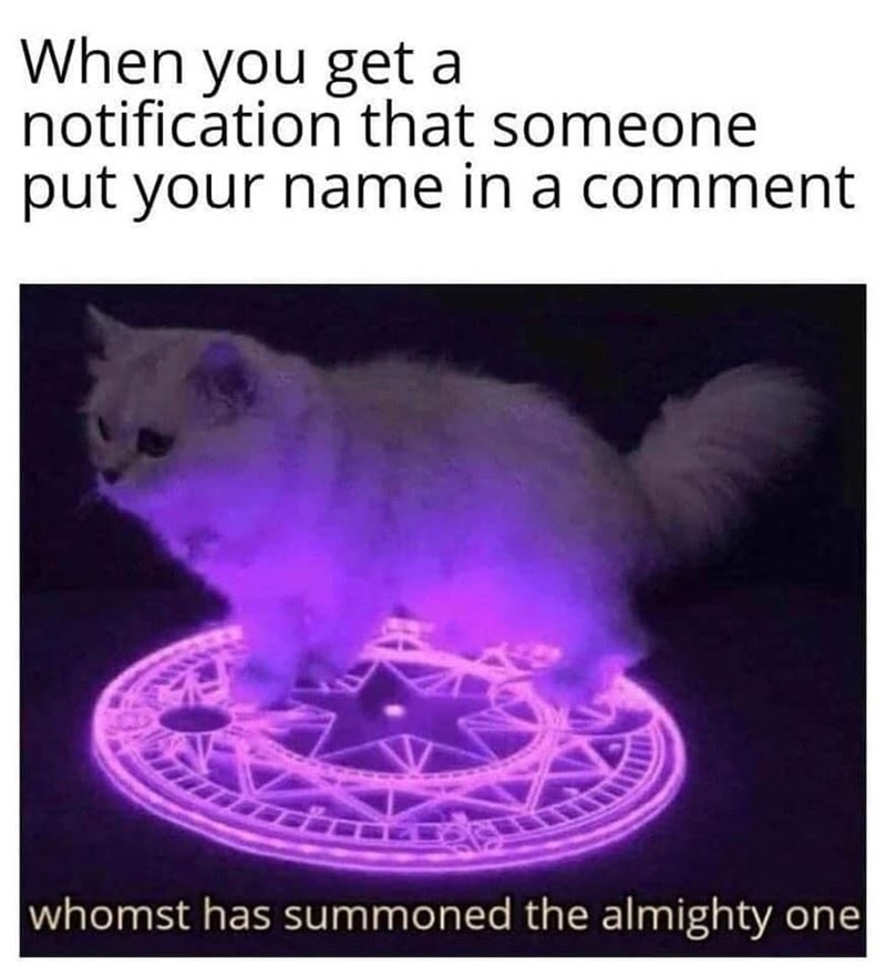 When you get a notification that someone put your name in a comment whomst has summoned the almighty one