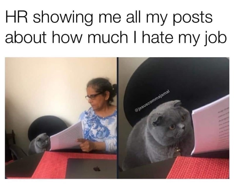 HR showing me all my posts about how much I hate my job @jesuscommajamal