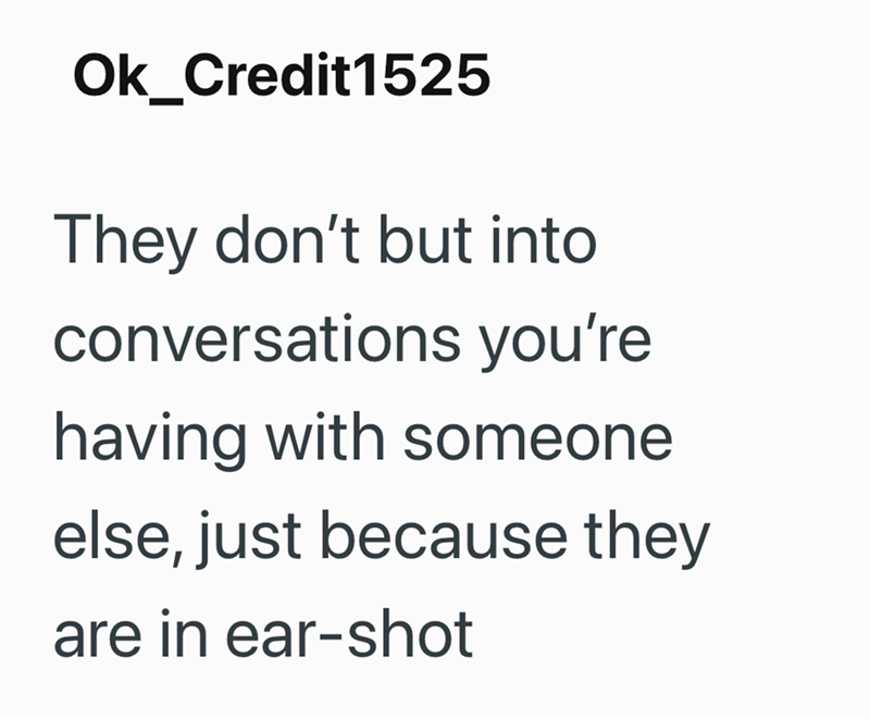Ok_Credit1525 They don't but into conversations you're having with someone else, just because they are in ear-shot