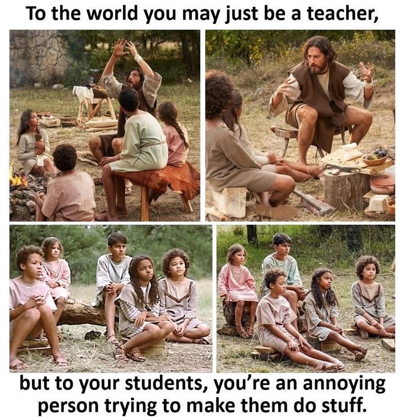To the world you may just be a teacher, but to your students, you're an annoying person trying to make them do stuff.