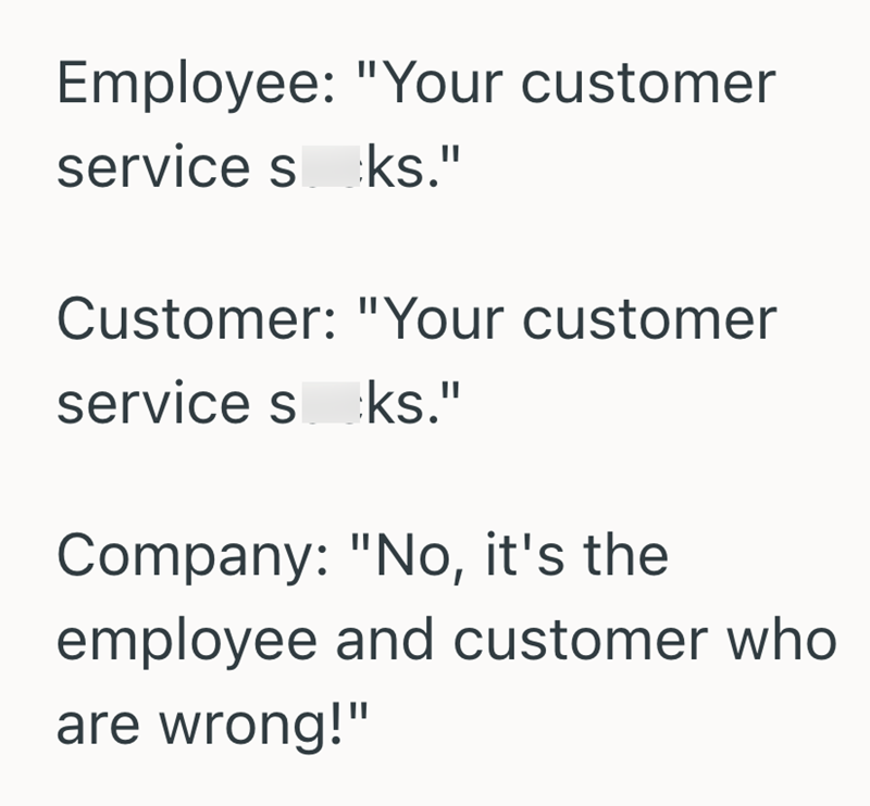 Employee: "Your customer service sks." Customer: "Your customer service sks." Company: "No, it's the employee and customer who are wrong!"