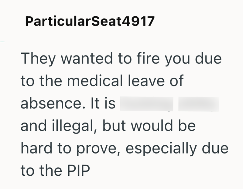 ParticularSeat4917 They wanted to fire you due to the medical leave of absence. It is and illegal, but would be hard to prove, especially due to the PIP