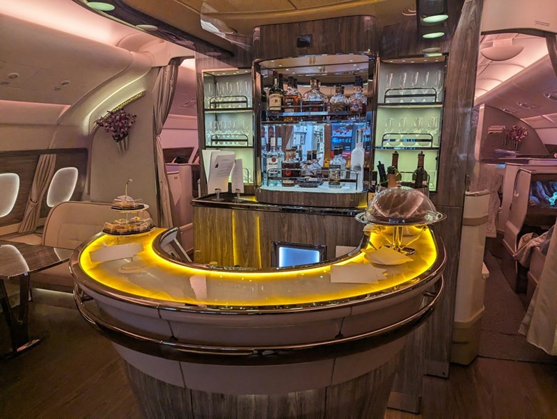 A bar inside a plane available for business class passengers.