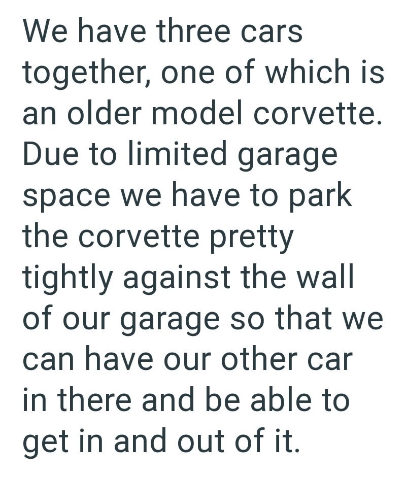 We have three cars together, one of which is an older model corvette. Due to limited garage space we have to park the corvette pretty tightly against the wall of our garage so that we can have our other car in there and be able to get in and out of it.