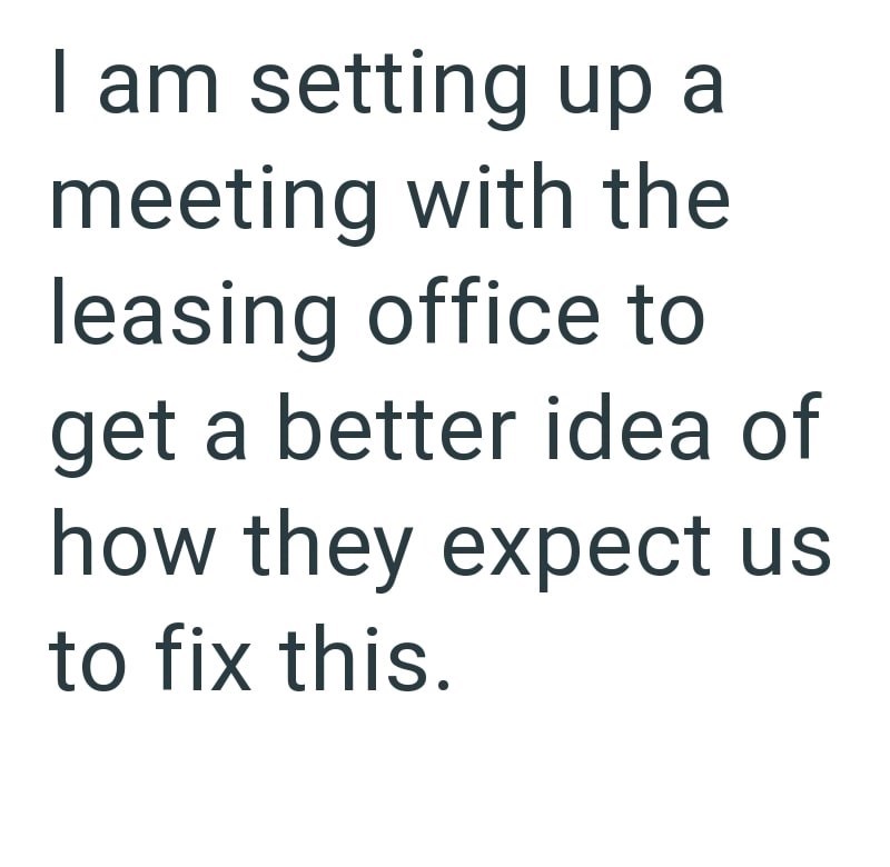 I am setting up a meeting with the leasing office to get a better idea of how they expect us to fix this.