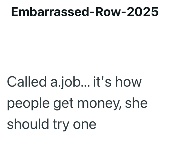 Embarrassed-Row-2025 Called a.job... it's how people get money, she should try one