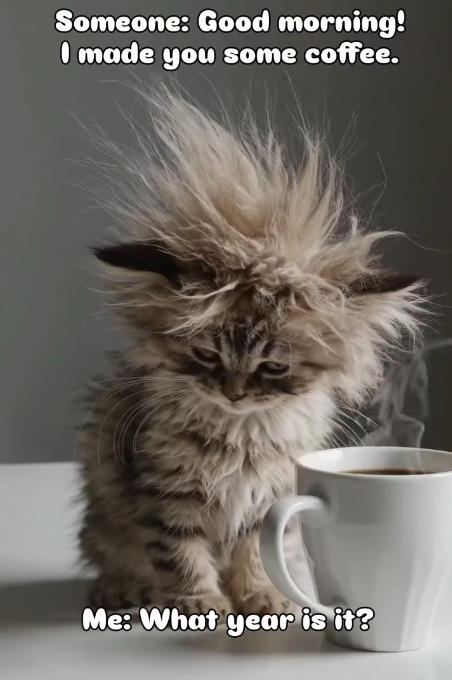 Someone: Good morning! I made you some coffee. Me: What year is it?