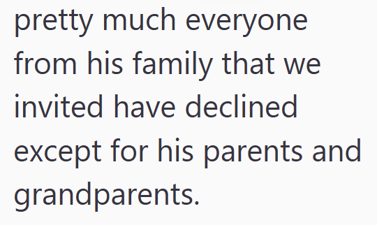pretty much everyone from his family that we invited have declined except for his parents and grandparents.