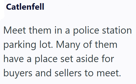 Catlenfell Meet them in a police station parking lot. Many of them have a place set aside for buyers and sellers to meet.