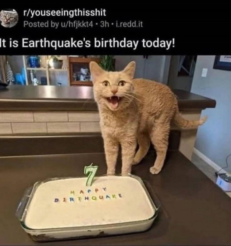 r/youseeingthisshit Posted by u/hfjkkt4.3h⚫i.redd.it It is Earthquake's birthday today! HAPPY DIRTHQUAKE