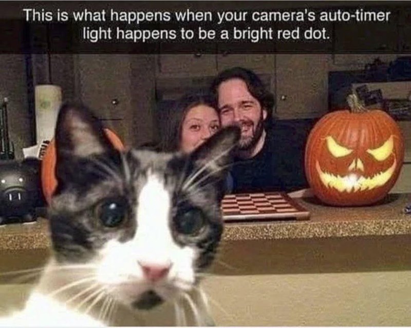 This is what happens when your camera's auto-timer light happens to be a bright red dot.
