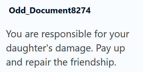 Odd Document8274 You are responsible for your daughter's damage. Pay up and repair the friendship.