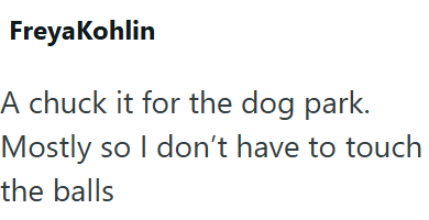 FreyaKohlin A chuck it for the dog park. Mostly so I don't have to touch the balls