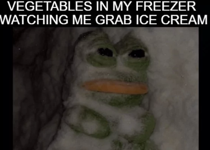 VEGETABLES IN MY FREEZER WATCHING ME GRAB ICE CREAM