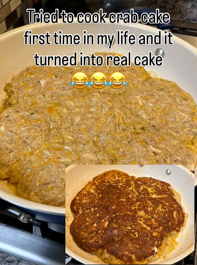 Tried to cook crab cake first time in my life and it turned into real cake