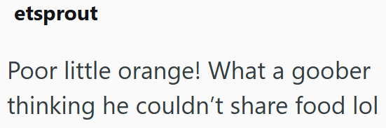 etsprout Poor little orange! What a goober thinking he couldn't share food lol