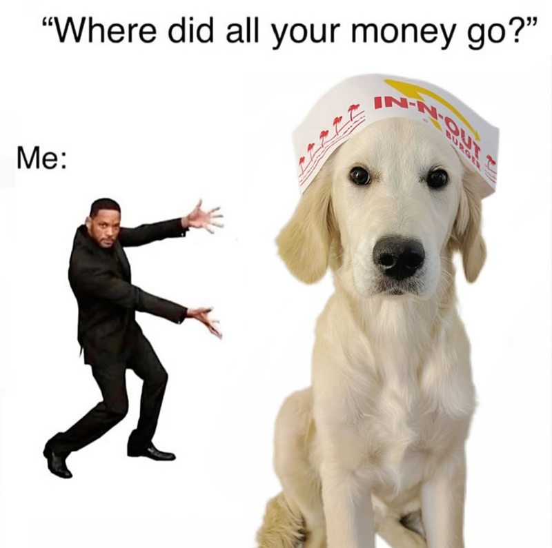 "Where did all your money go?" IN-N-O N-OUT Me: