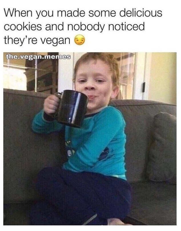 When you made some delicious cookies and nobody noticed. they're vegan the.vegan.memes