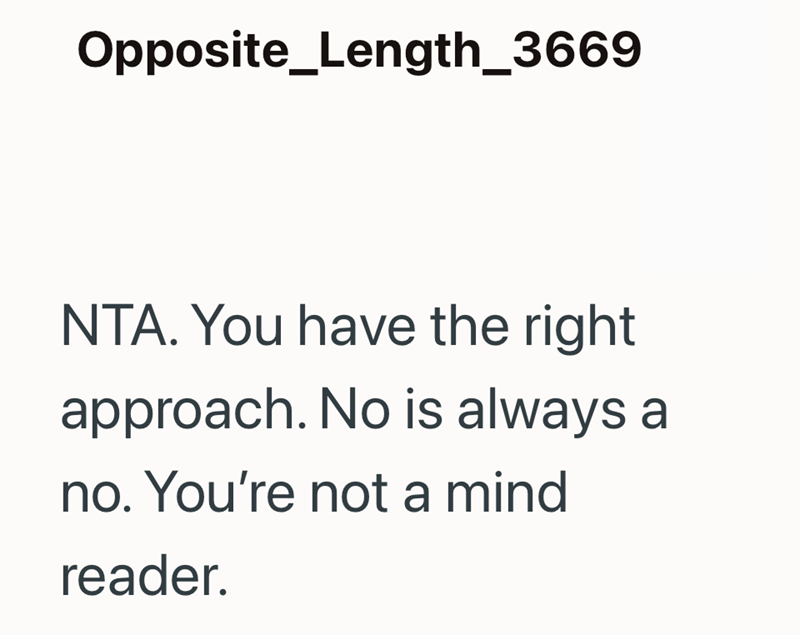 Opposite_Length_3669 NTA. You have the right approach. No is always a no. You're not a mind reader.