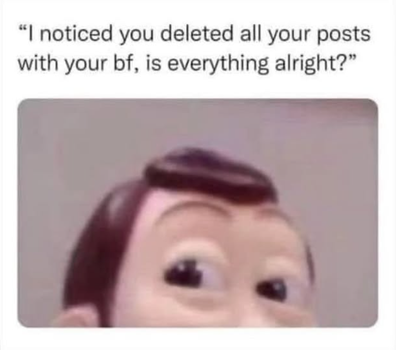 "I noticed you deleted all your posts with your bf, is everything alright?"
